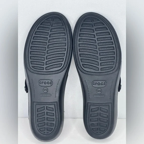 CROCS Black Slip-On Wedge Sandals Strappy Lightweight Sz 10 - Picture 9 of 12